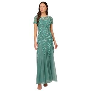 Adrianna Papell Womens Size 18 Bead Long Dress‎ with Godet Green Slate NWT
